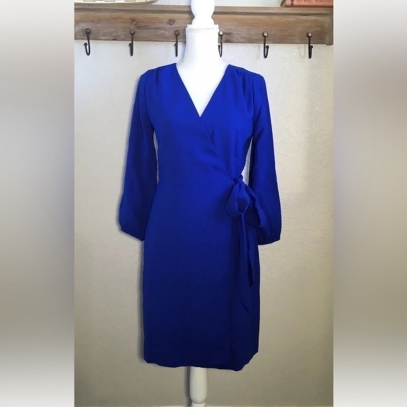 J. Crew Wrap Dress in 365 Crepe Size 2 Cobalt Blue Workwear Business Casual - Picture 2 of 5